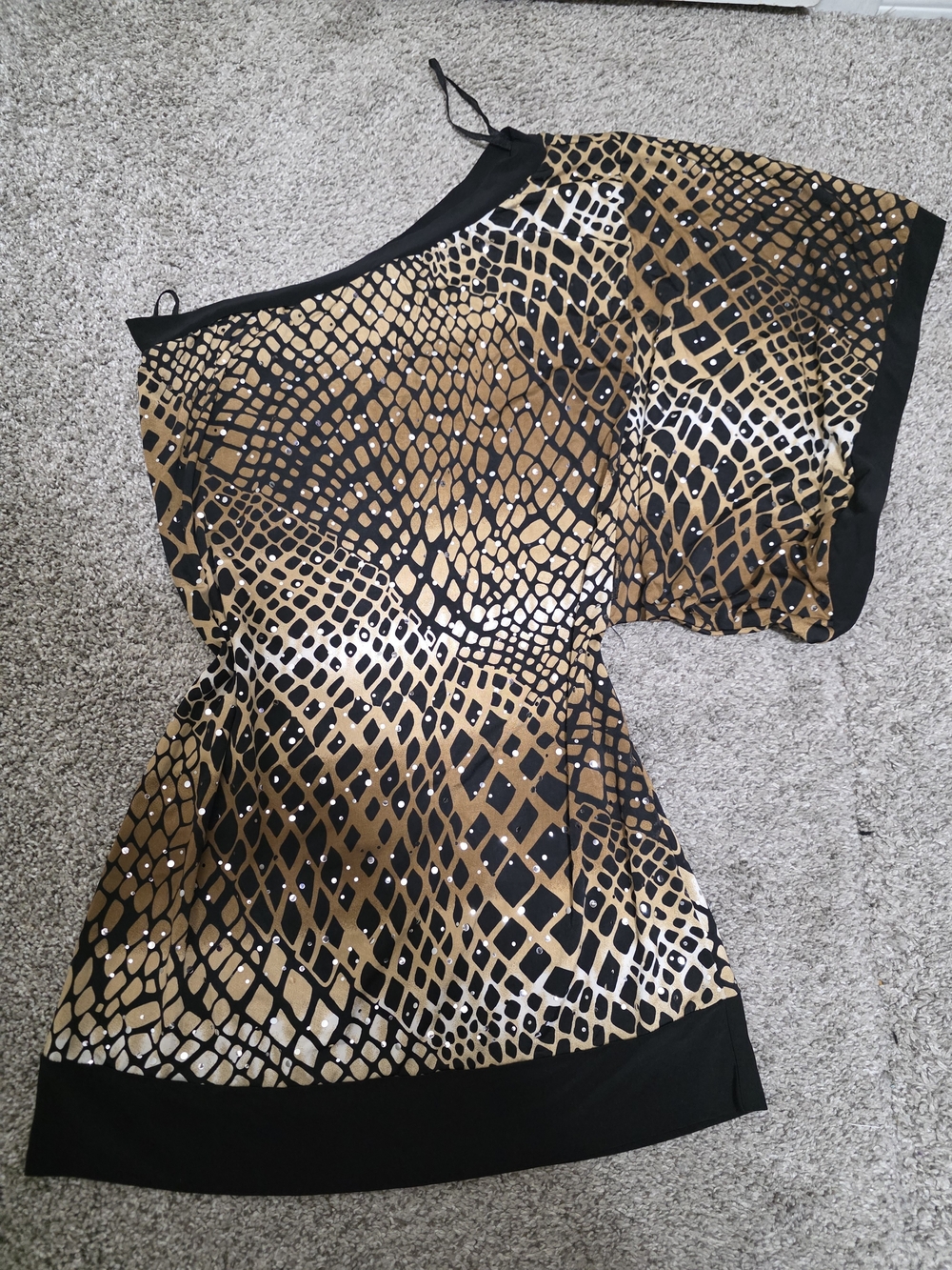 Y2K Céline by Champion One Shoulder Asymmetric Animal Print Top Rhinestone 2XL
